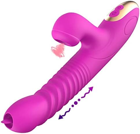Thrusting Clitoral Rabbit Vibrator for Women G-spot&Clitoris Double Tongue Licking Rotating Dildo With Powerful 20 Vibration and 3 Scales, Bunny Heating Adult Sex Toys for Couples,Solo Play Waterproof - Koawas