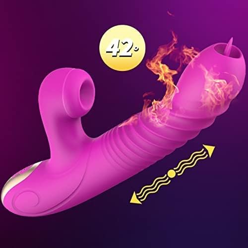 Thrusting Clitoral Rabbit Vibrator for Women G-spot&Clitoris Double Tongue Licking Rotating Dildo With Powerful 20 Vibration and 3 Scales, Bunny Heating Adult Sex Toys for Couples,Solo Play Waterproof - Koawas