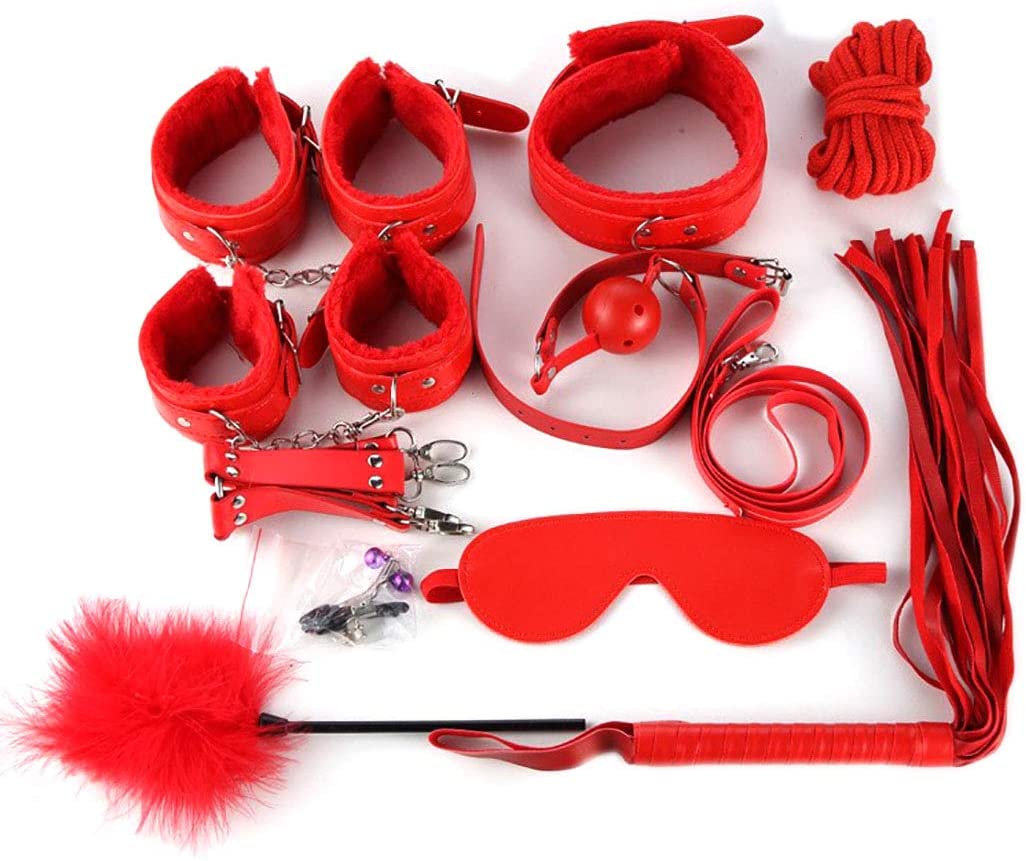 Clothing Material Kits for Men and Women, Adult BSDM Bondage Kit Women Restraint Harness Sex Novelty Bondaged Kit Gear&Accessories for Couples (red10pcs)