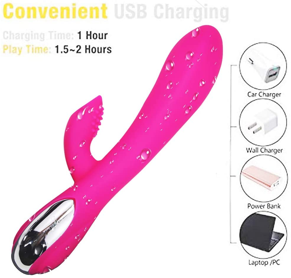 G Spot Rabbit Vibrator with Heating Function and Bunny Ears for Clitoris G-spot Stimulation,Waterproof Dildo Vibrator with 10 Powerful Vibrations Dual Motor Stimulator for Women or Couple Fun