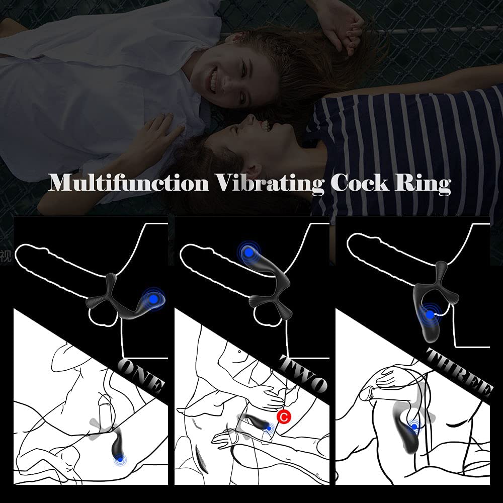 Vibrating Cock Ring - 3 in 1 Penis Rings for Perineum Stimulation with 10 Vibrations Penis Ring Couple Vibrator for Longer Harder Stronger Erection,Adult Sex Toys for Couples 