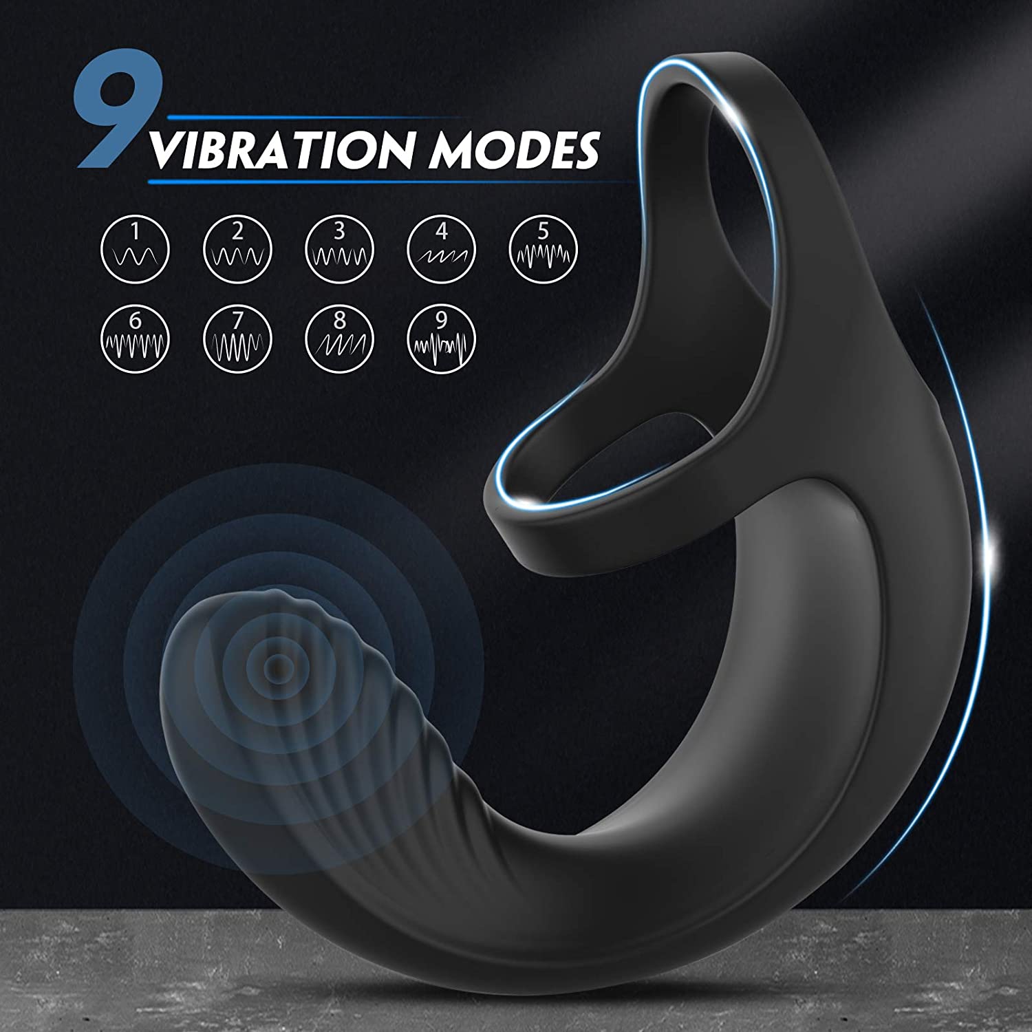 Vibrating Cock Ring with 9 Modes Penis Balls Stimulator, Prostate Massager Vibrator Longer Harder Stronger Erection Cock Ring Erection Enhancing Sex Toy for Man or Couples Play