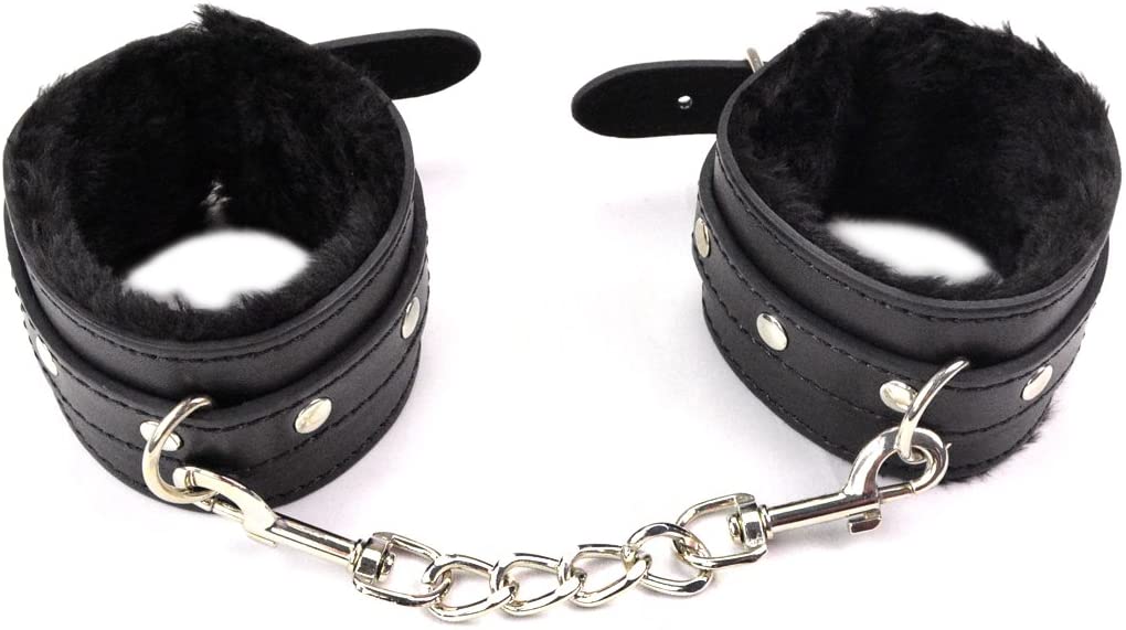 Adjustable Handcuffs Ankle Bracelets SM Adult Plush PU Leather Bondage Fetish Handcuffs kit Cuff Restraint Set Sex Toy,Handcuff Restraints Adult Sex Toys Black
