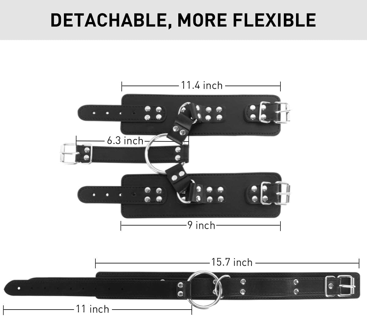 Neck to Wrist Restraints kit, Sexy Beginner Behind Back Handcuffs Collar, Adjustable Bondage Set, Couple SM Sex Game Tool(Black)