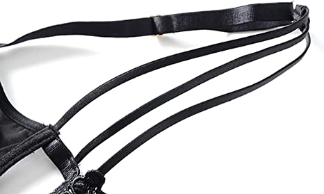Women's Hollow Sexy Underwear Temptation Cutout Bra Harness Thongs Set See Through Playful Mesh Sex Naughty Lingerie (Black,85D)