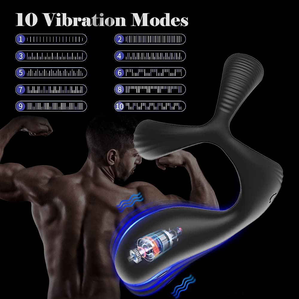 Vibrating Cock Ring - 3 in 1 Penis Rings for Perineum Stimulation with 10 Vibrations Penis Ring Couple Vibrator for Longer Harder Stronger Erection,Adult Sex Toys for Couples 