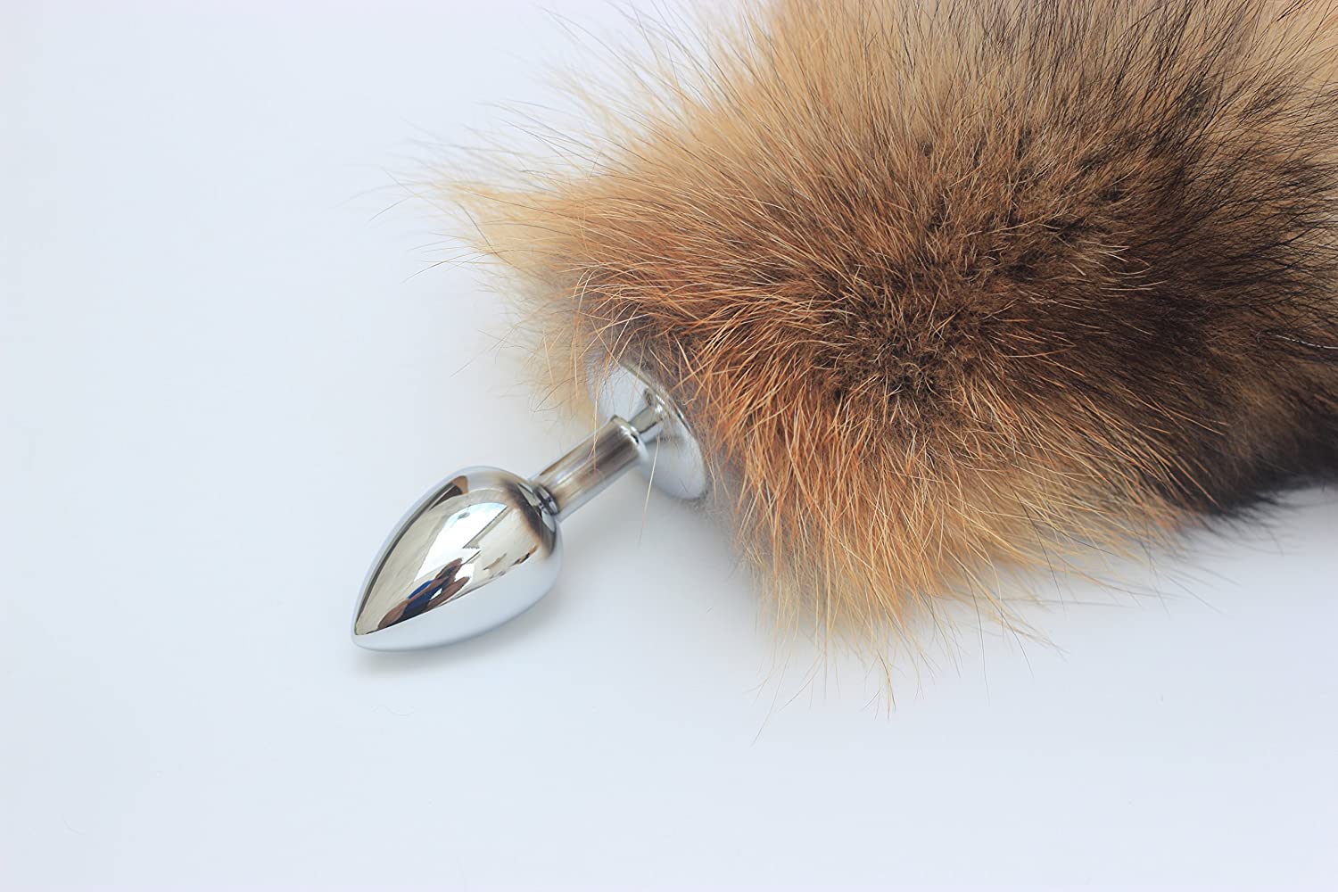 Multi-Function Real Fox Tail Fur Anal Plug Sexy Adult Toy Fashion Butt Stainless Steel Cosplay(Red, Small)