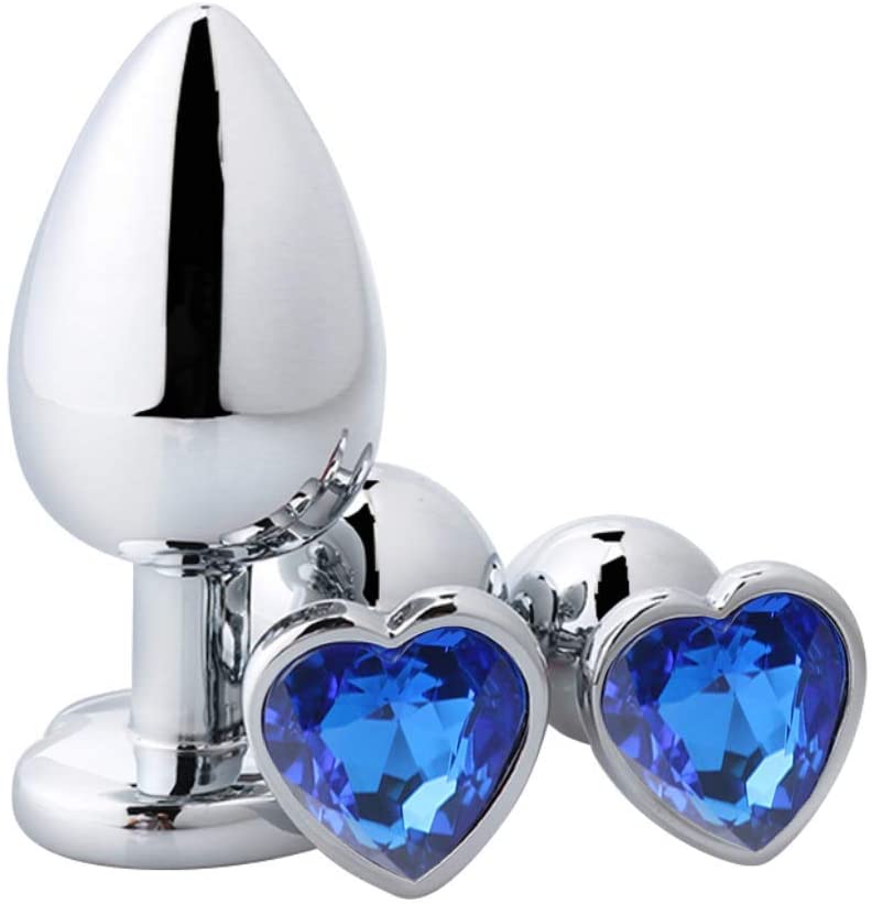 Anal Butt Plug Trainer Kit 3 Pcs Stainless Steel Anal Dilator with Different Sizes Adult Anal Sex Toys with Heart Shaped Jewelry Base for Male Female Masturbating