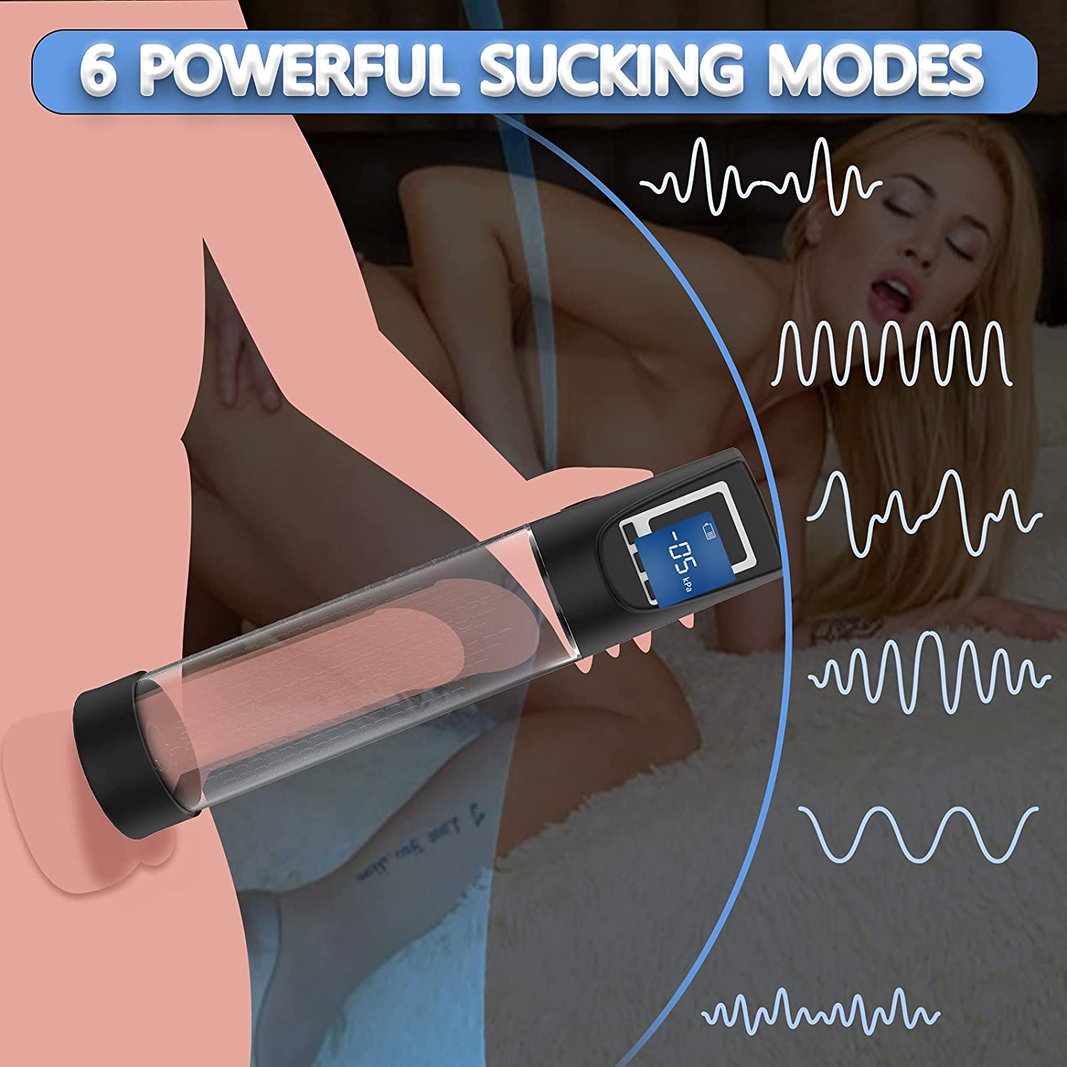 Vacuum Penis Pump with 6 Suction Electric Cock Enhancement for Stronger Bigger Erections Male Masturbator Sex Toy Penis Massager Stimulator with Vagina Stroker Sleeve Rechargeable & Detachable