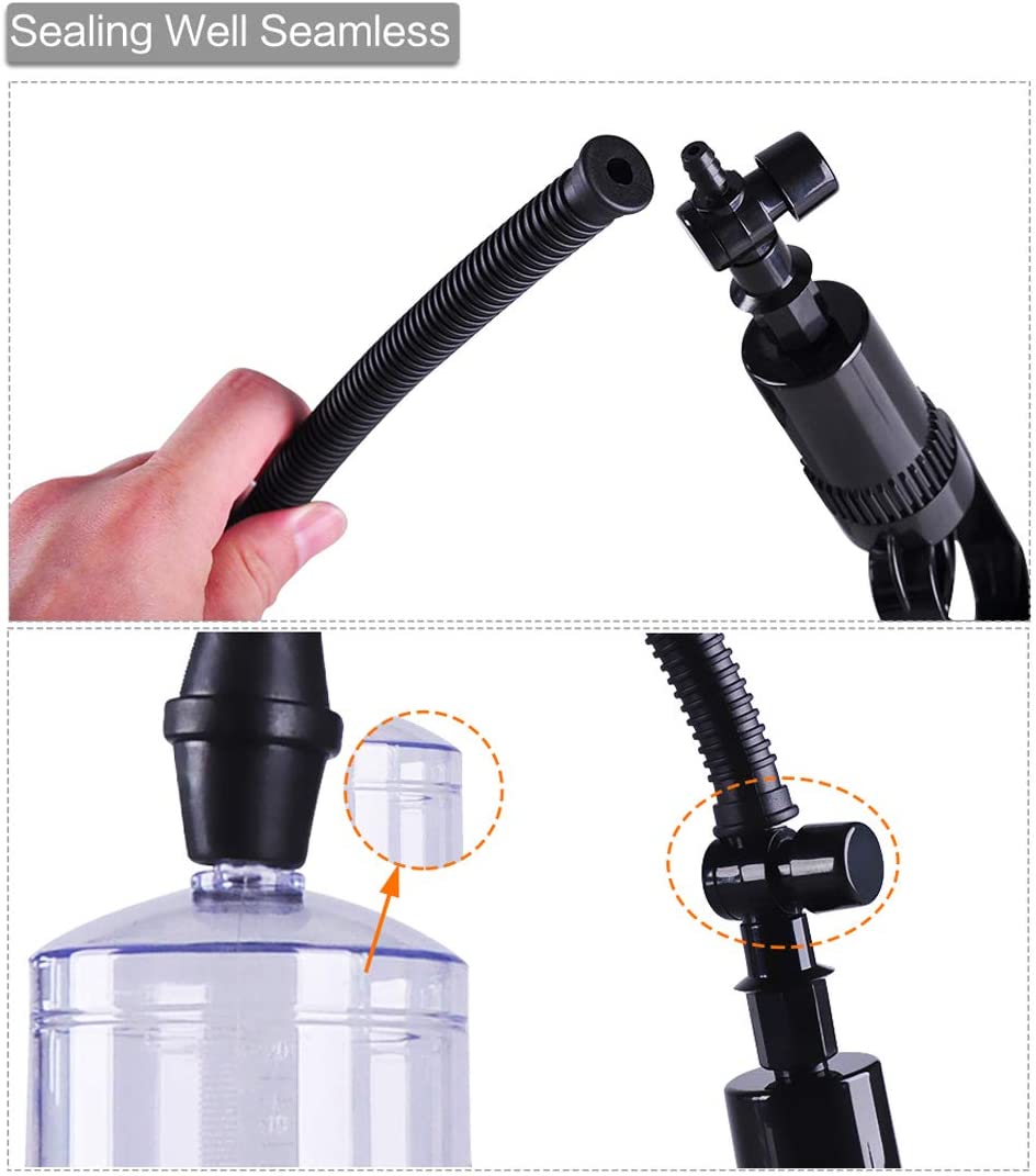 Manual Penis Vacuum Air Pump Strengthen Enlarger Booster Extender Setting Device for Men Power Up Massage Care with 1pcs Lifelike Vagina Sleeve, 3pcs Suction Sleeves in Different Sizes