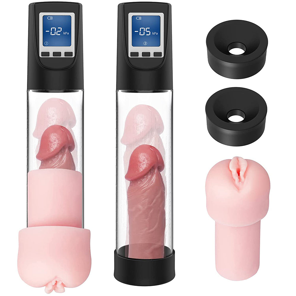 Vacuum Penis Pump with 6 Suction Electric Cock Enhancement for Stronger Bigger Erections Male Masturbator Sex Toy Penis Massager Stimulator with Vagina Stroker Sleeve Rechargeable & Detachable