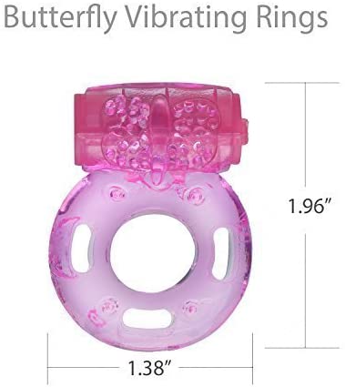 Disposable Vibrating Cock Ring - Penis Ring with Clit Stimulator (Pack of 10, Pink, Butterfly)