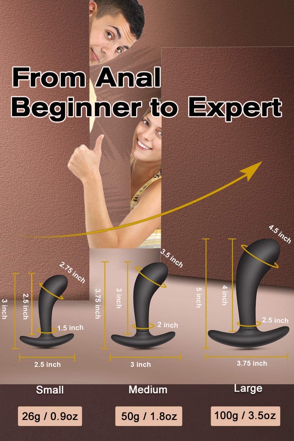 Butt Plug Trainer Kit for Comfortable Long-Term Wear, Pack of 3 Silicone Anal Plugs Training Set with Flared Base Prostate Sex Toys for Beginners Advanced Users