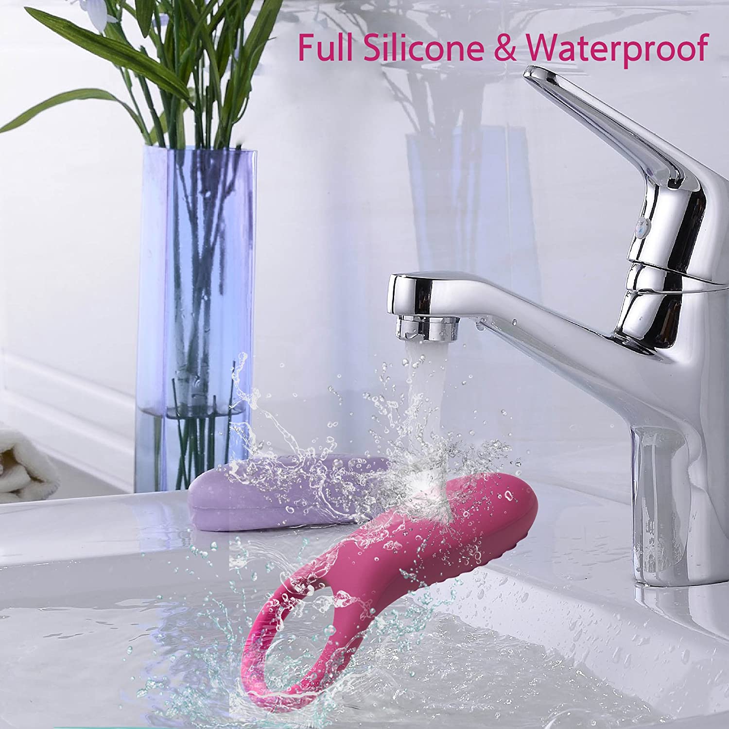 Full Silicone Vibrating Cock Ring - Waterproof Rechargeable Penis Ring Vibrator - Sex Toy for Male or Couples (Wine Red)