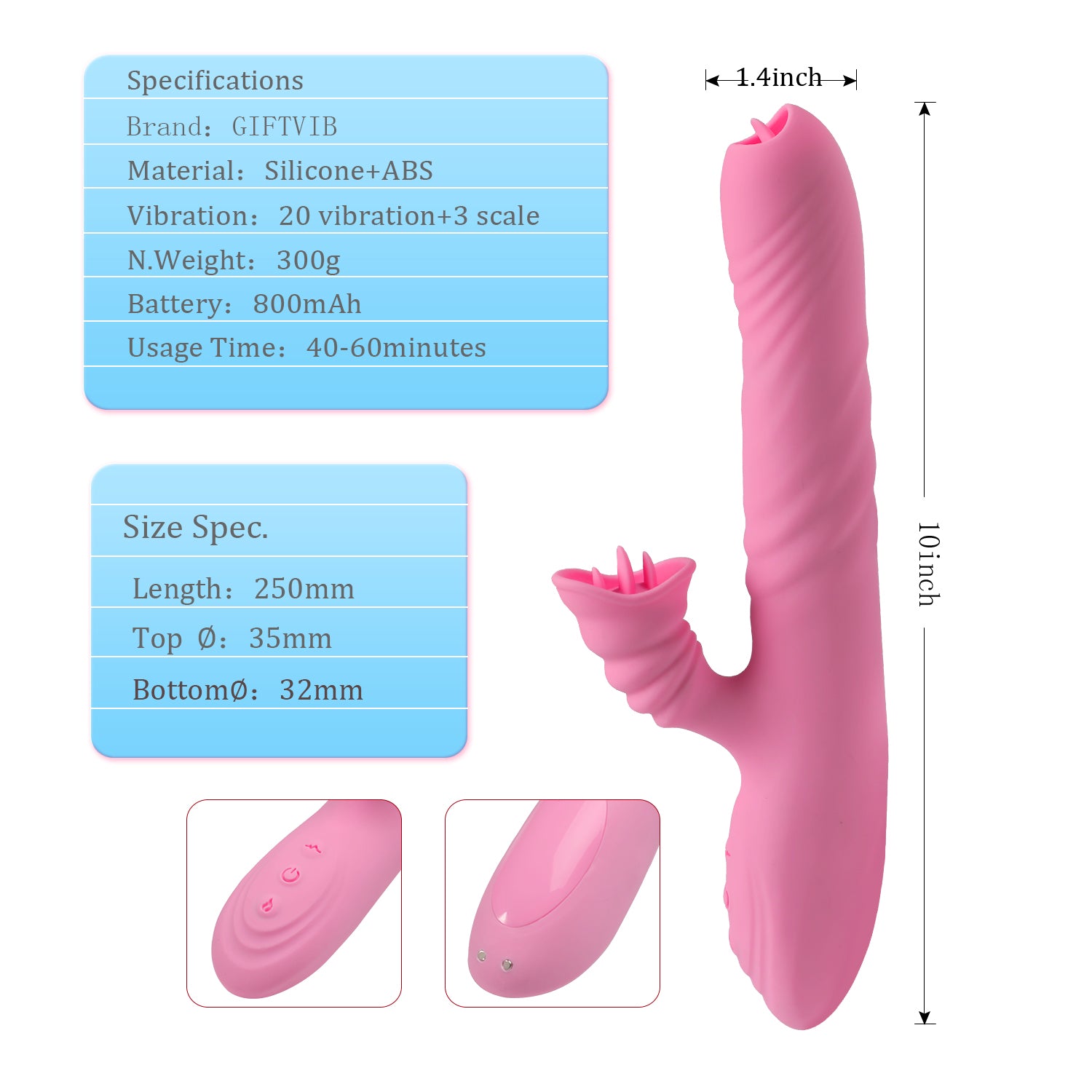 Beaded Thrusting Rabbit Vibrator -  Triple Action G Spot Vibrator with Independent Clitoral Stimulator, 10 Patterns, Waterproof & Rechargeable Sex Toys for Women with Tongue licking,Rose
